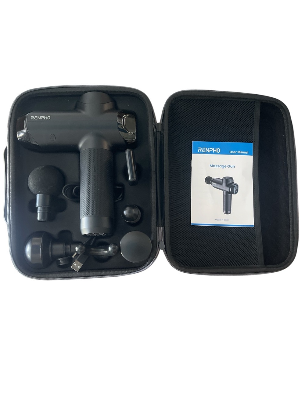 Renpho Black Percussion Massage Gun with Carry Case 6 speeds & 6 massage heads